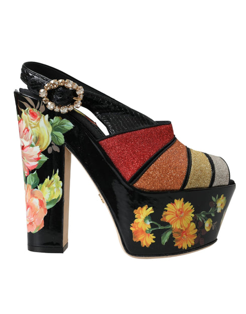 Dolce & Gabbana Multicolor Floral Crystal Platform Heels Sandals Shoes